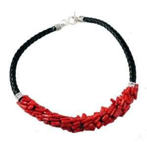  Braided Leather Coral Choker Necklace Jewelry
