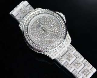 Lady Women Silvery white Chaton Luxurious Quartz Watch  