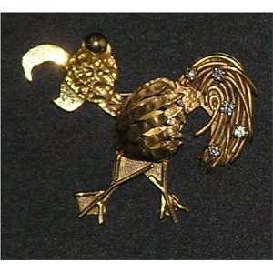  Solid Gold Diamond Rooster Pin 