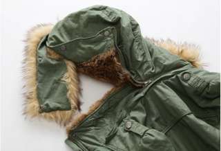   Winter Cinch Waist Hooded Faux Fur Coat Jacket Parka 5 color  