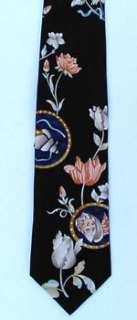 brand new LEONARD tie silk black cream floral design  