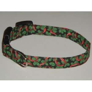  Black Mistletoe Holly Christmas Ribbons Dog Collar Medium 