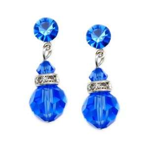   Sapphire 8mm Swarovski Crystal Drop Earrings    Made In USA Jewelry