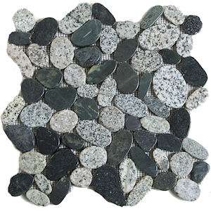 Glazed Sliced Black and Grey Pebble Tile, 1 Sq. Ft.  