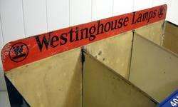 VINTAGE WESTINGHOUSE LAMPS LIGHTBULB DISPLAY BIN W/SIGN * OLD HARDWARE 