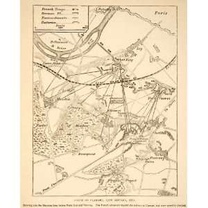  1874 Print Map Sortie Clamart Franco Prussian War Prussian 