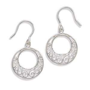    Open Circle Filigree Design Small Sterling Silver Earrings Jewelry