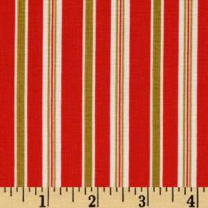  44 Wide 12 Days Of Christmas Stripes Red/Olive Fabric By 