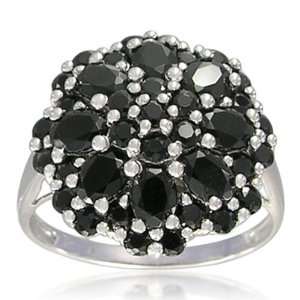   3x4mm Oval and Round 2mm Black Spinel Cluster Ring, Size 7 Jewelry