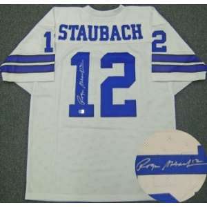 Roger Staubach Signed Cowboys White Jersey  Sports 