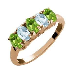   Oval Green Peridot and Sky Blue Aquamarine 14k Rose Gold Ring Jewelry