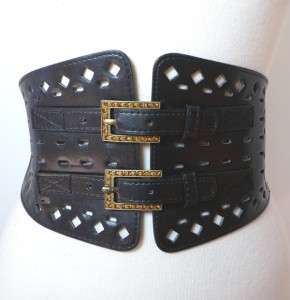 NEW SEXY WIDE DOUBLE CRYSTAL BUCKLE CINCH CORSET BELT  