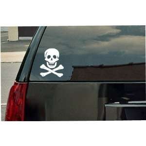  Skull and Bones Pirate Logo Vinyl Decal   White Window 