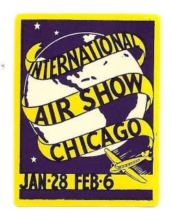 Poster Stamp style Air Label International Air Show Chicago Jan 28 Feb 