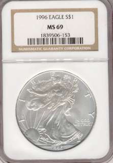 1996 SILVER EAGLE $ MS 69 NGC  