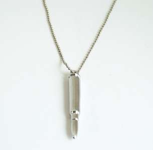 Fashion Necklace Silver Dog Tag Chain w/ Bullet Pendant  