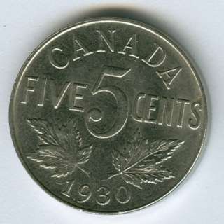EXCELLENT CANADIAN CANADA 1930 NICKEL 5 CENT PIECE COIN stock #80 