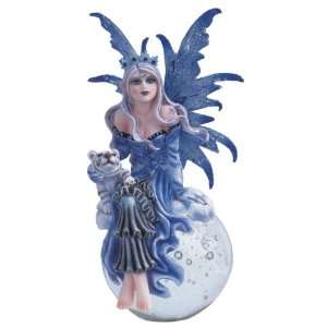  Blue Fairy Sitting On Crystal Ball With White Tiger 