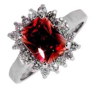  Sterling Silver Red and Simulated Diamond CZ Ring Jewelry