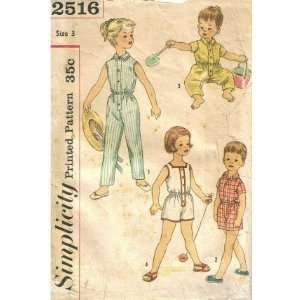  Simplicity 2516 Sewing Pattern Toddlers One Piece Playsuit 