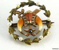 SHRINERS   Carved Face 10K GOLD Pearl Masonic PIN BADGE  