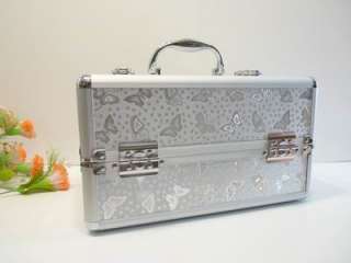 Makeup Train Case jewelry organizer Silver Butterfly  
