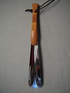 50 PLATED METAL SHOE HORN WITH HANDSOME WOOD HANDLE  