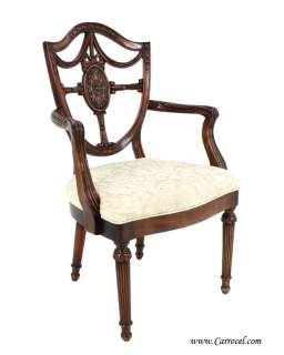 Hand Carved Mahogany Shield Back Accent Arm Chair by Jonathan Charles 