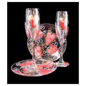   Hand Painted   Set of Toasting Flutes/Cake Plates