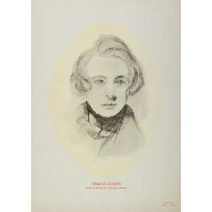  1900 Charles Dickens Portrait Author Etching Lithograph 