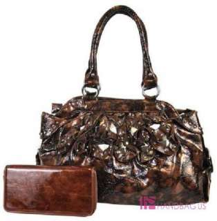 Shiny Patent Leather Studded RUFFLE petal FLOWER Casual Tote Bag Purse 