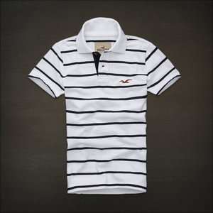 Hollister Men Shell Beach White Navy Stripe Polo short sleeve T shirt 