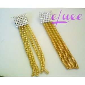  Showgirlz Pave Crystal Drop Tassle Earrings in Gold 
