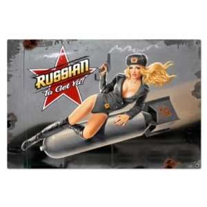  LARGE Russian Nose Art Pin Up Vintage Metal Sign