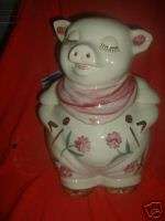 SHAWNEE Pottery SMILEY PIG Cookie Jar w Flowers  