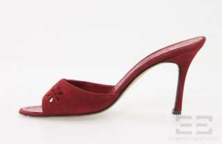 Manolo Blahnik Red Suede Floral Cutout Slide Heels Size 37  