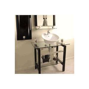   Glass Lavatory Console w/Mirror & Storage Cabinet Natural Glass Home