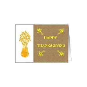  Happy Thanksgiving, sheaf of corn and flowers, gold 