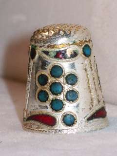   935 STERLING SILVER Hand Made ENAMEL Decorated Sewing Thimble  