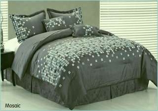 Mosaic Gray, Blue & White 6 Piece Comforter Bed In A Bag Set