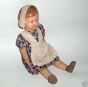 19 ANTIQUE COMPOSITION & CLOTH STUFFED DOLL with DRESS  