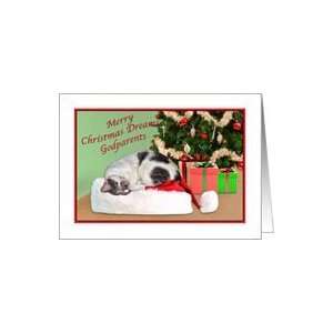  Christmas, Godparents, Sleeping Cat, Santa Hat Card 