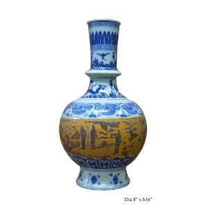  Chinese Porcelain Engraved Scenery Blue White Vase As989 