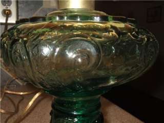 Green Glass Hurricane Oil Lamp Converted to Electric  