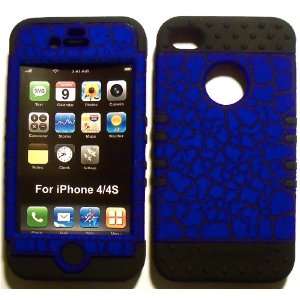 Blue Egg Crack on Black Silicone for Apple iPhone 4 4S Hybrid 2 in 1 