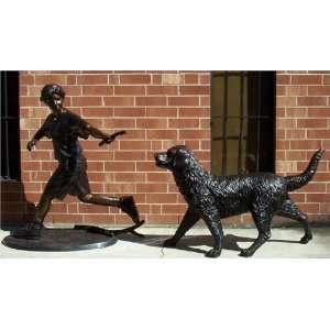   Dog and Boy Walking on Log Bronze 