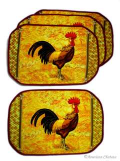 Set 4 Country Rooster Quilted Place Mats Placemats  