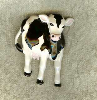 FARM LIFE BLACK & WHITE ENAMEL HOLSTEIN COW PIN Calf  