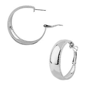  Womens Wide Hoop Earrings with a High Polished Middle Section 