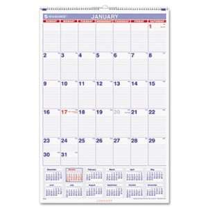  Recycled Monthly Wall Calendar, Blue and Red, 20 x 30 